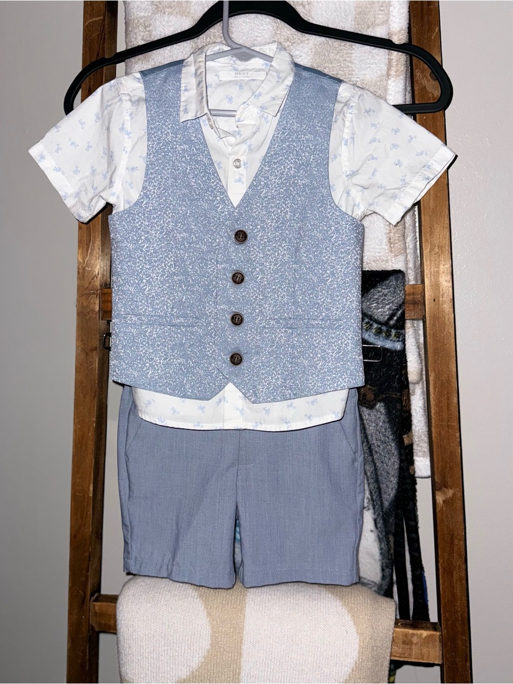 Next Boys Light Blue Vest & Shorts Set with Printed Shirt